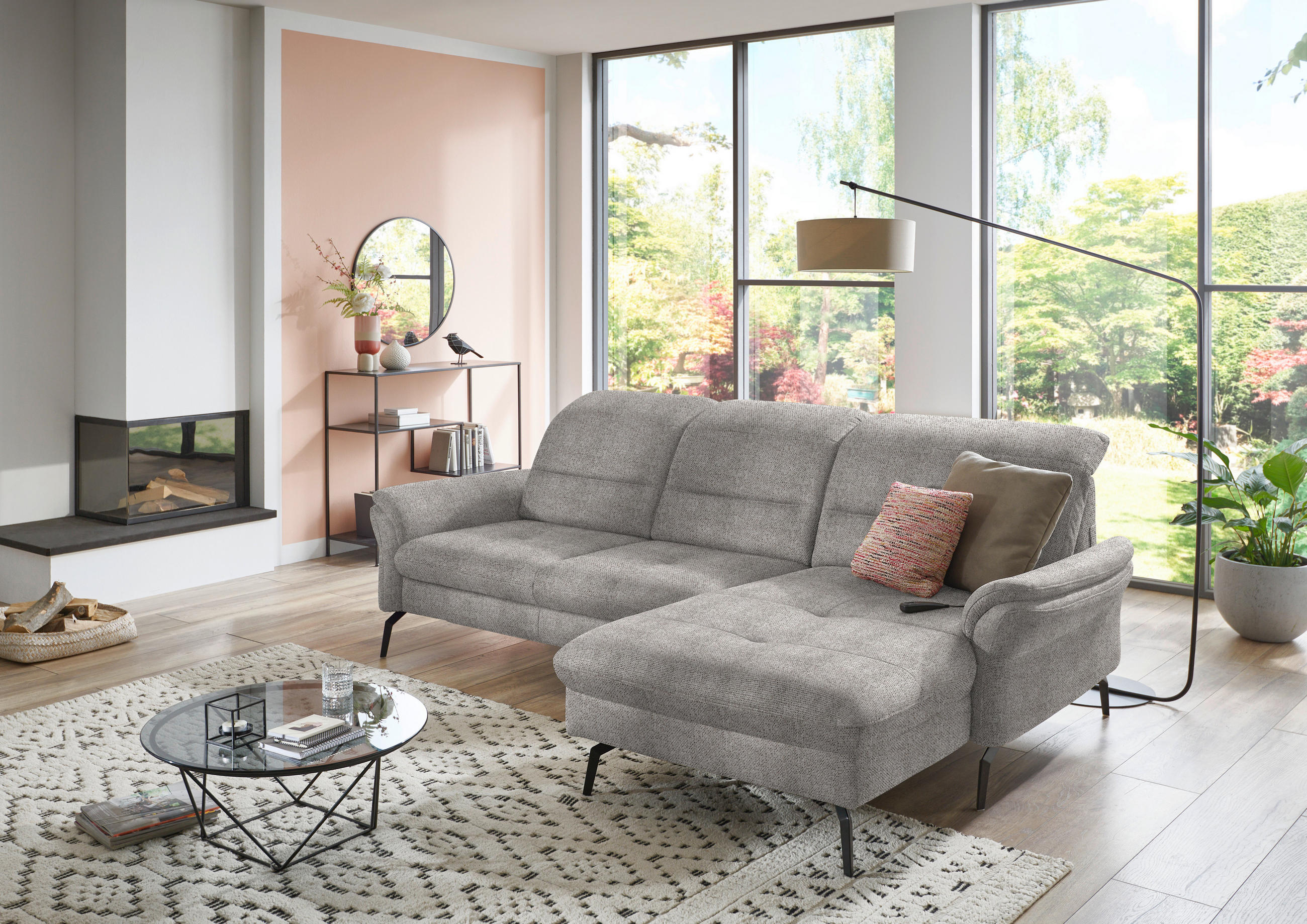 ECKSOFA in Flachgewebe Graubraun  - Graubraun/Schwarz, Konventionell, Textil/Metall (260/181cm) - Beldomo Speed