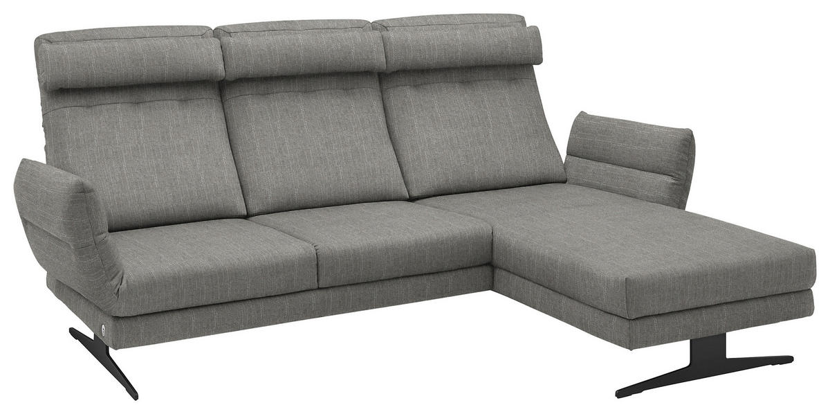 ECKSOFA in Flachgewebe Hellgrau  - Hellgrau/Schwarz, Design, Textil/Metall (279-327/176-217cm) - Dieter Knoll