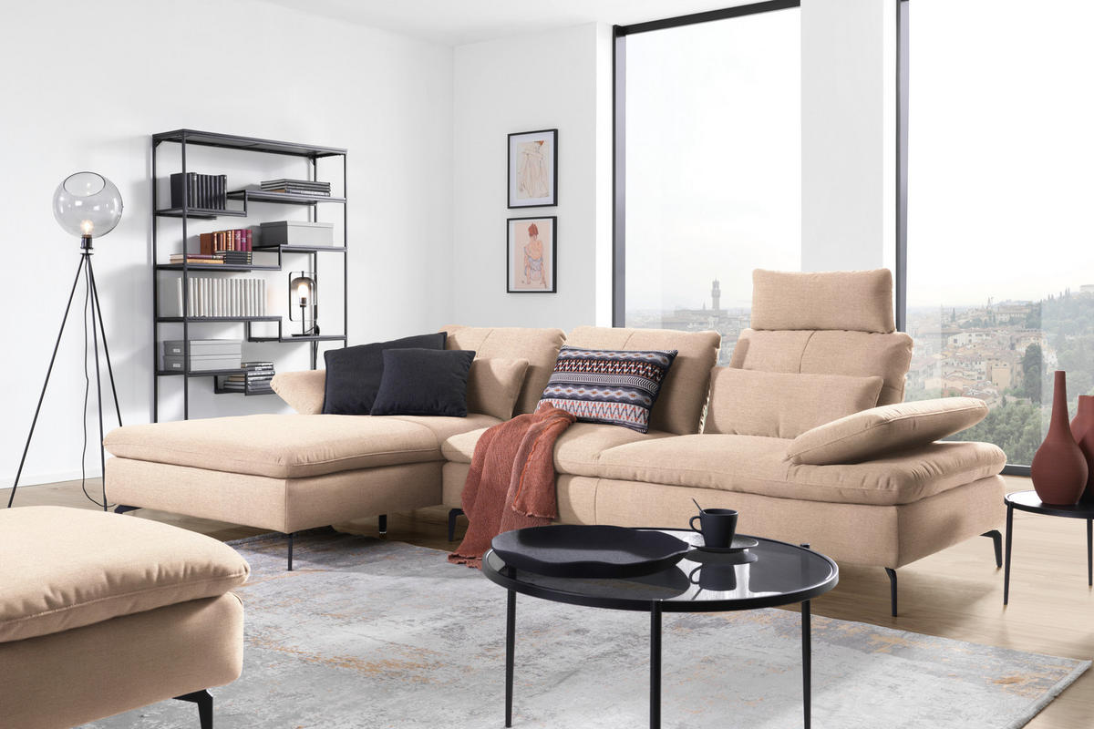 ECKSOFA Webstoff Hellbraun  - Hellbraun/Schwarz, Design, Textil/Metall (179/301cm) - Chilliano