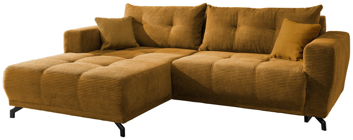 ECKSOFA in Cord Goldfarben  - Goldfarben/Schwarz, Modern, Holz/Textil (177/246cm) - MID.YOU