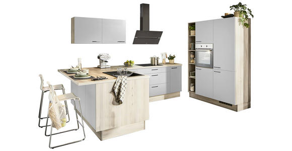 ECKKÜCHE  in Hellgrau, Tannenholzfarben  - Tannenholzfarben/Hellgrau, Design, Holzwerkstoff/Metall (121,6/280/150cm) - Xora