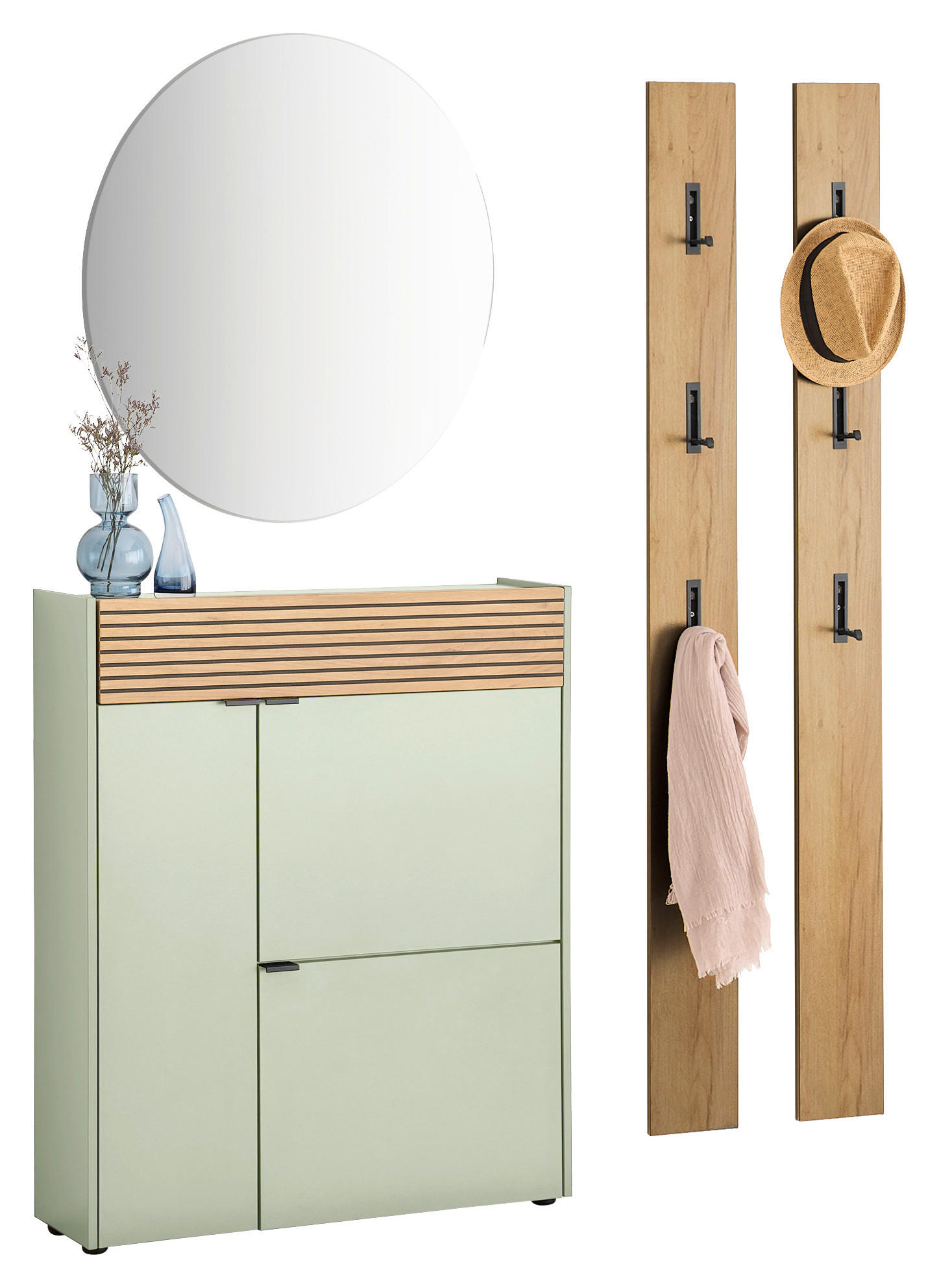 GARDEROBE 4-teilig  in 143/200/22 cm  - Eichefarben/Grün, Design, Glas/Holzwerkstoff (143/200/22cm) - Voleo