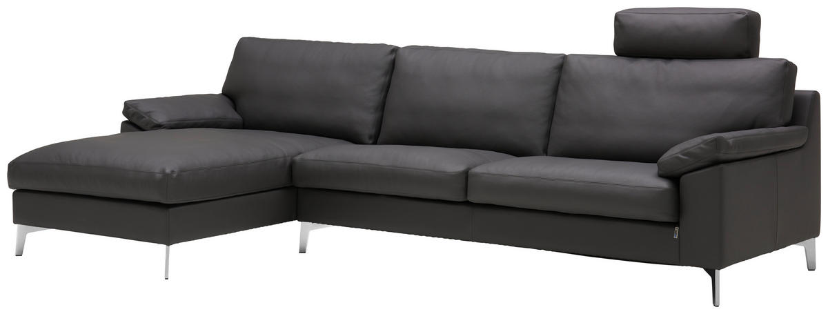 ECKSOFA in Echtleder Anthrazit  - Chromfarben/Anthrazit, Design, Leder/Metall (165/293cm) - Erpo