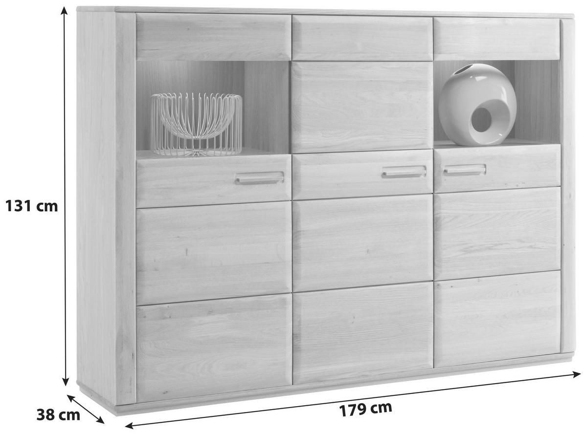 HIGHBOARD  in 179/131/38 cm  - Eichefarben, Design, Glas/Holz (179/131/38cm) - Livetastic