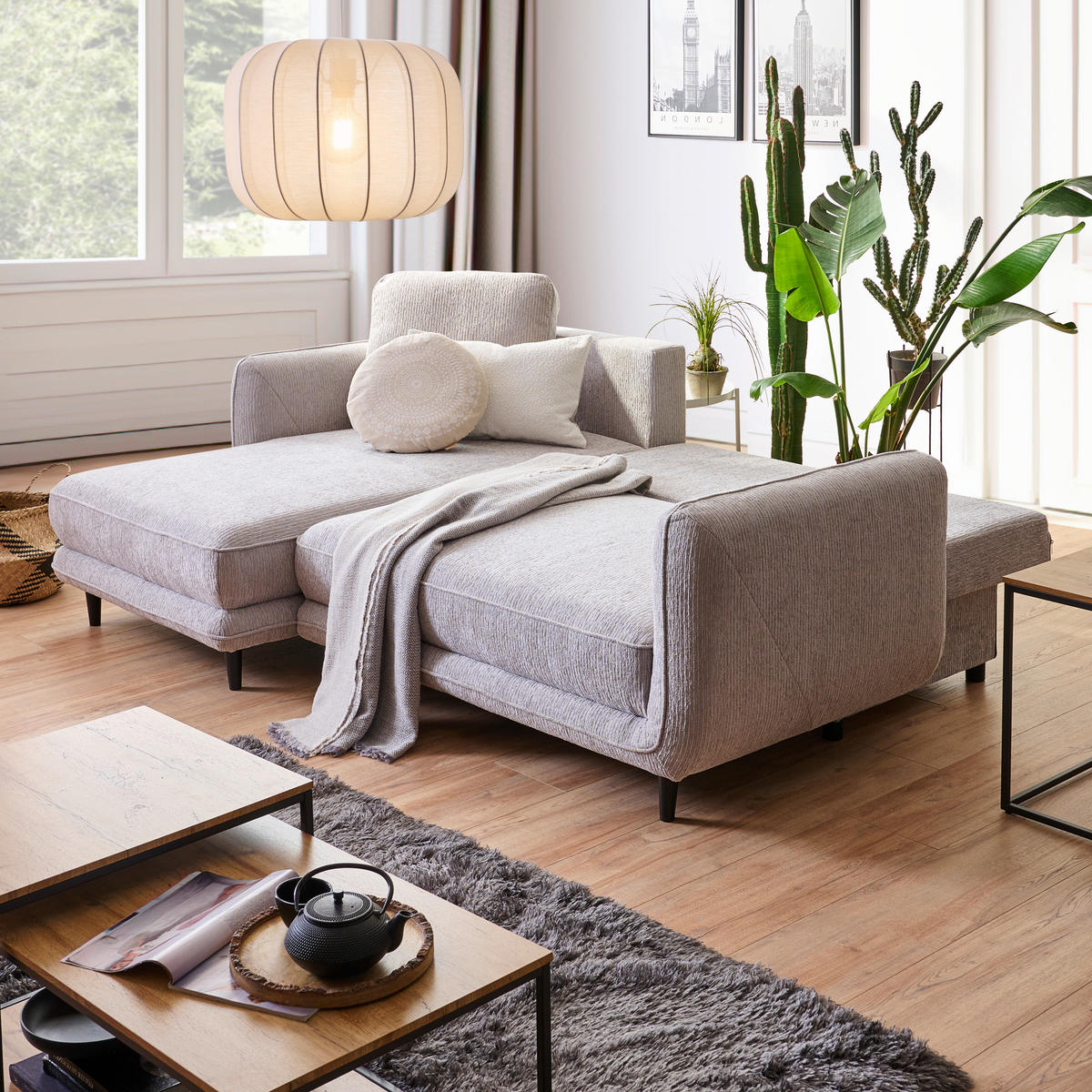 ECKSOFA in Struktur Hellgrau  - Hellgrau/Schwarz, Konventionell, Holz/Textil (170/247cm) - Carryhome
