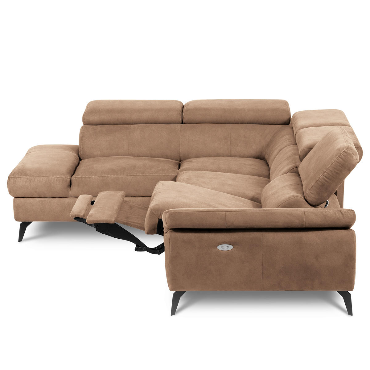 ECKSOFA SONO in Lederlook Hellbraun Armteilverstellung, Kopfteilverstellung  210/265 cm  - Hellbraun/Schwarz, Design, Textil/Metall (210/265cm) - Livetastic
