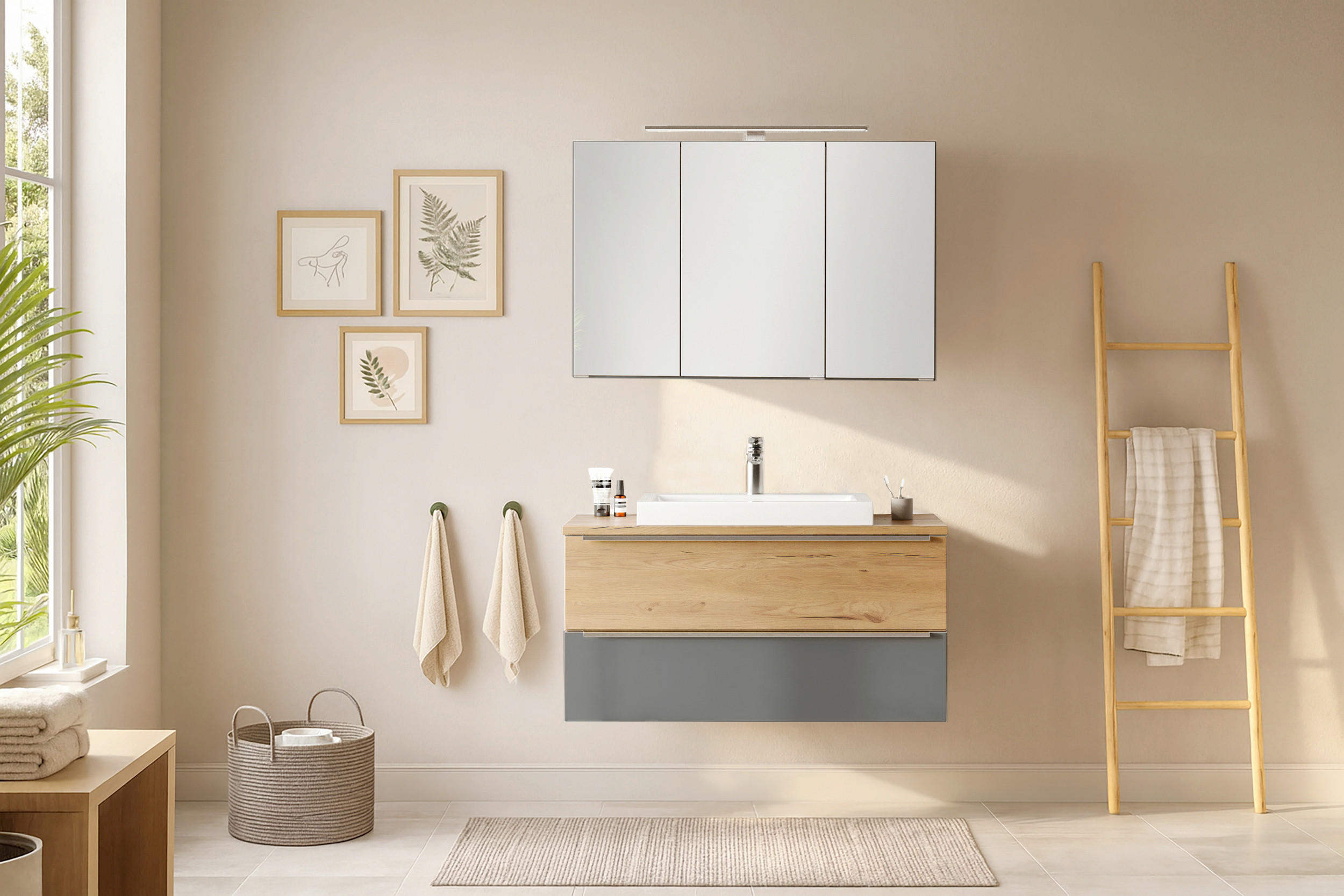 BADEZIMMER 2-teilig  in  - Wildeiche/Weiß, Trend, Glas/Holzwerkstoff (100/200/47cm) - Held