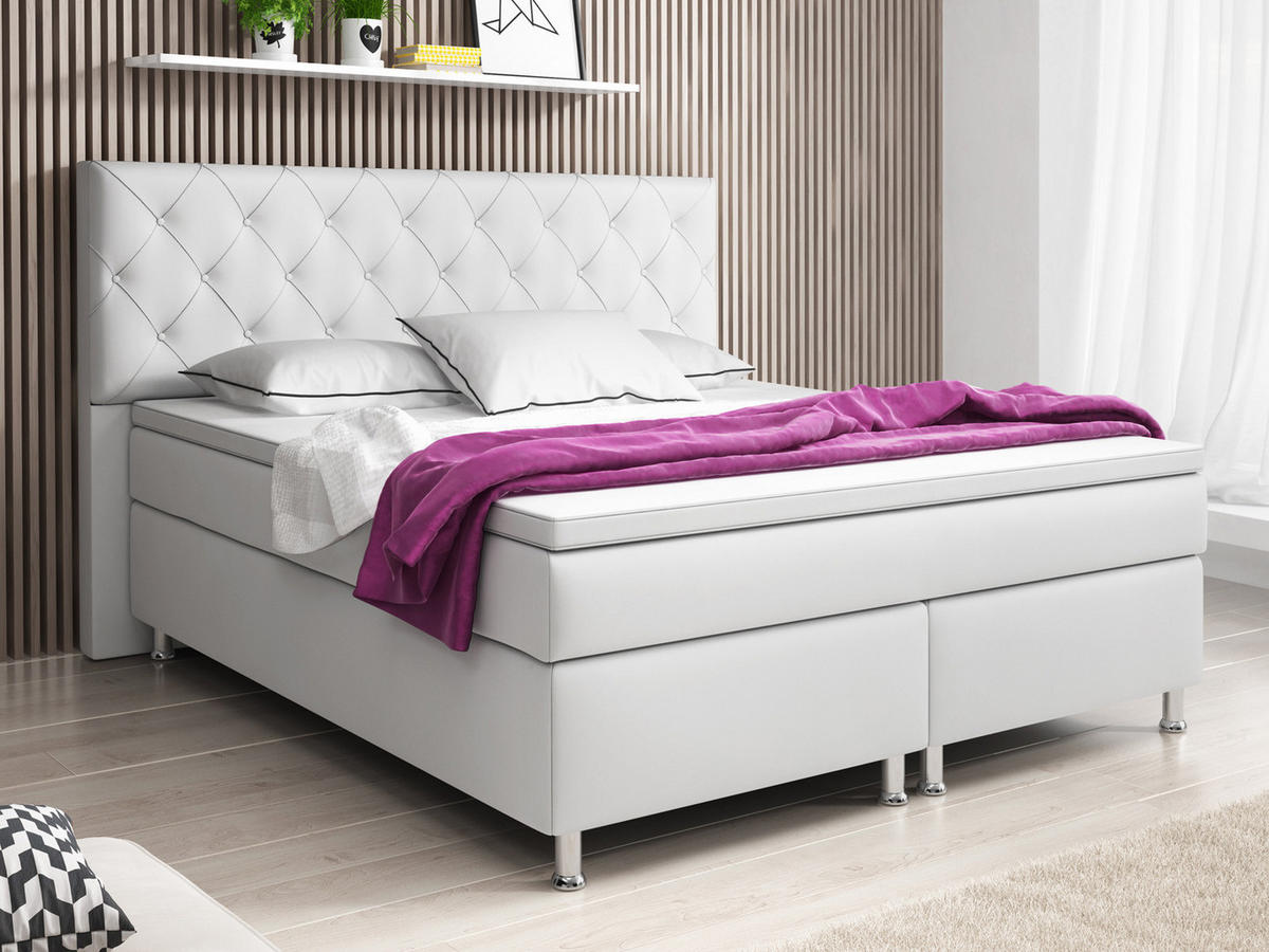 BOXSPRINGBETT 180/200 cm  in Weiß  - Silberfarben/Weiß, KONVENTIONELL, Leder/Textil (180/200cm) - MID.YOU