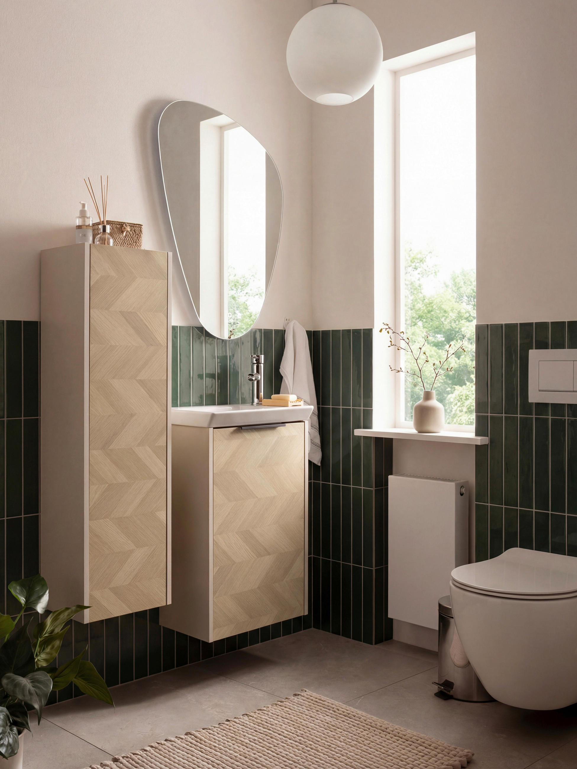 Thumbnail - Stylife Waschtischkombi Alegro, Creme, Eiche, Metall, 1 Fächer, 45.5 cm, Made in Germany, hängend, Badezimmer, Waschbeck...