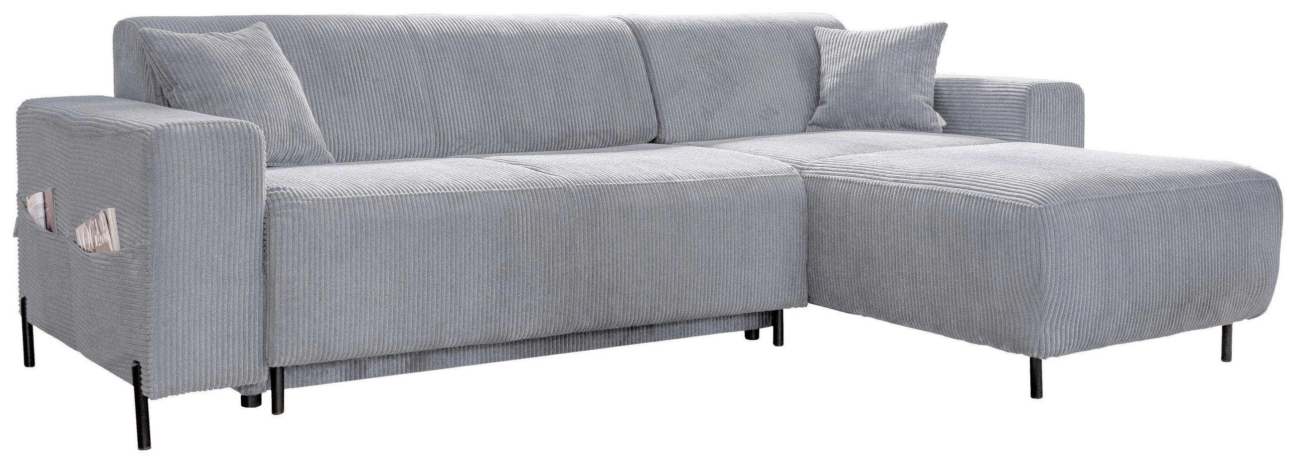 ECKSOFA Hellgrau Cord  - Hellgrau/Schwarz, Textil/Metall (260/165cm) - MID.YOU