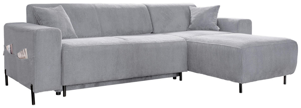 ECKSOFA in Cord Hellgrau  - Hellgrau/Schwarz, Textil/Metall (260/165cm) - MID.YOU