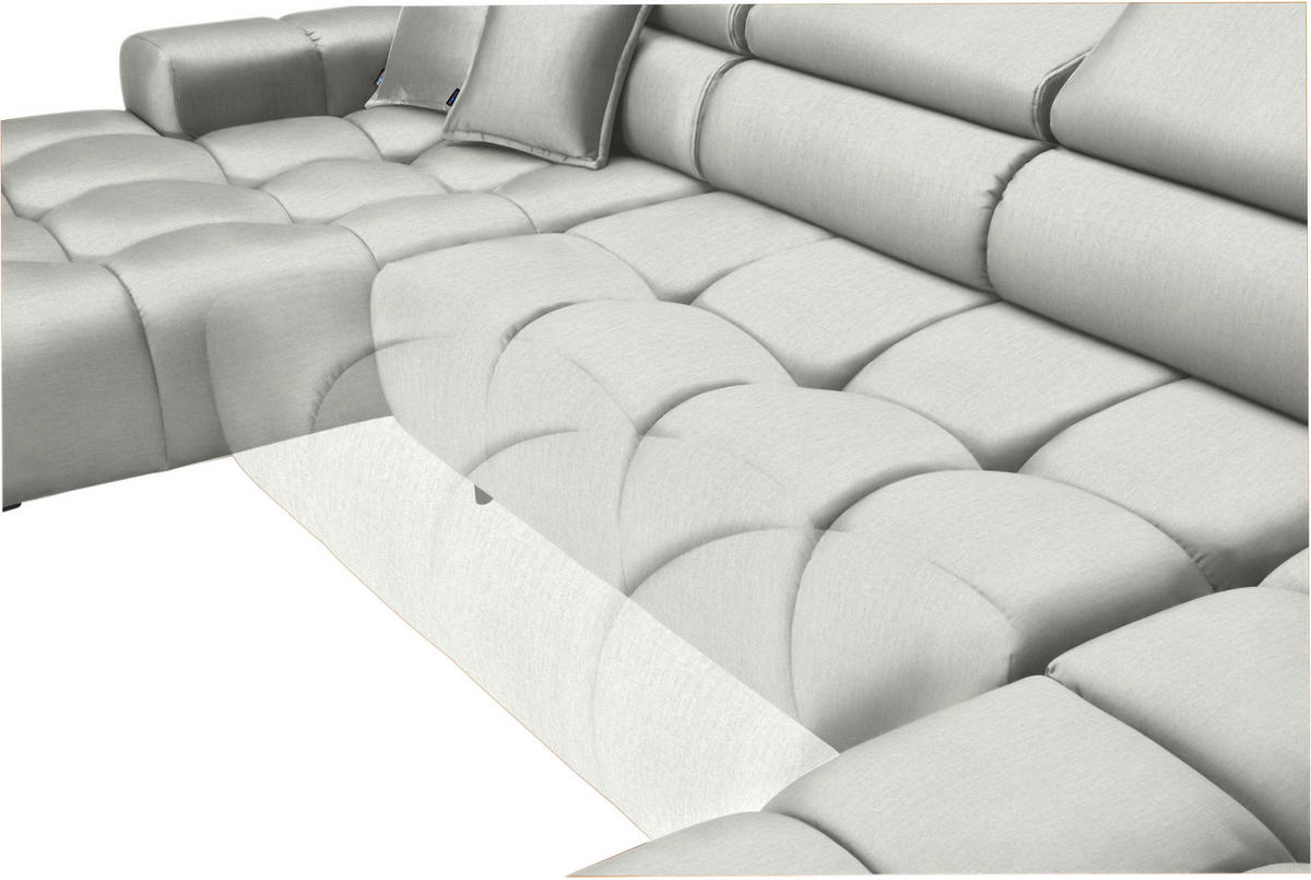 WOHNLANDSCHAFT in Samt, Webstoff Creme  - Creme/Schwarz, Design, Textil/Metall (177/385/216cm) - Welnova