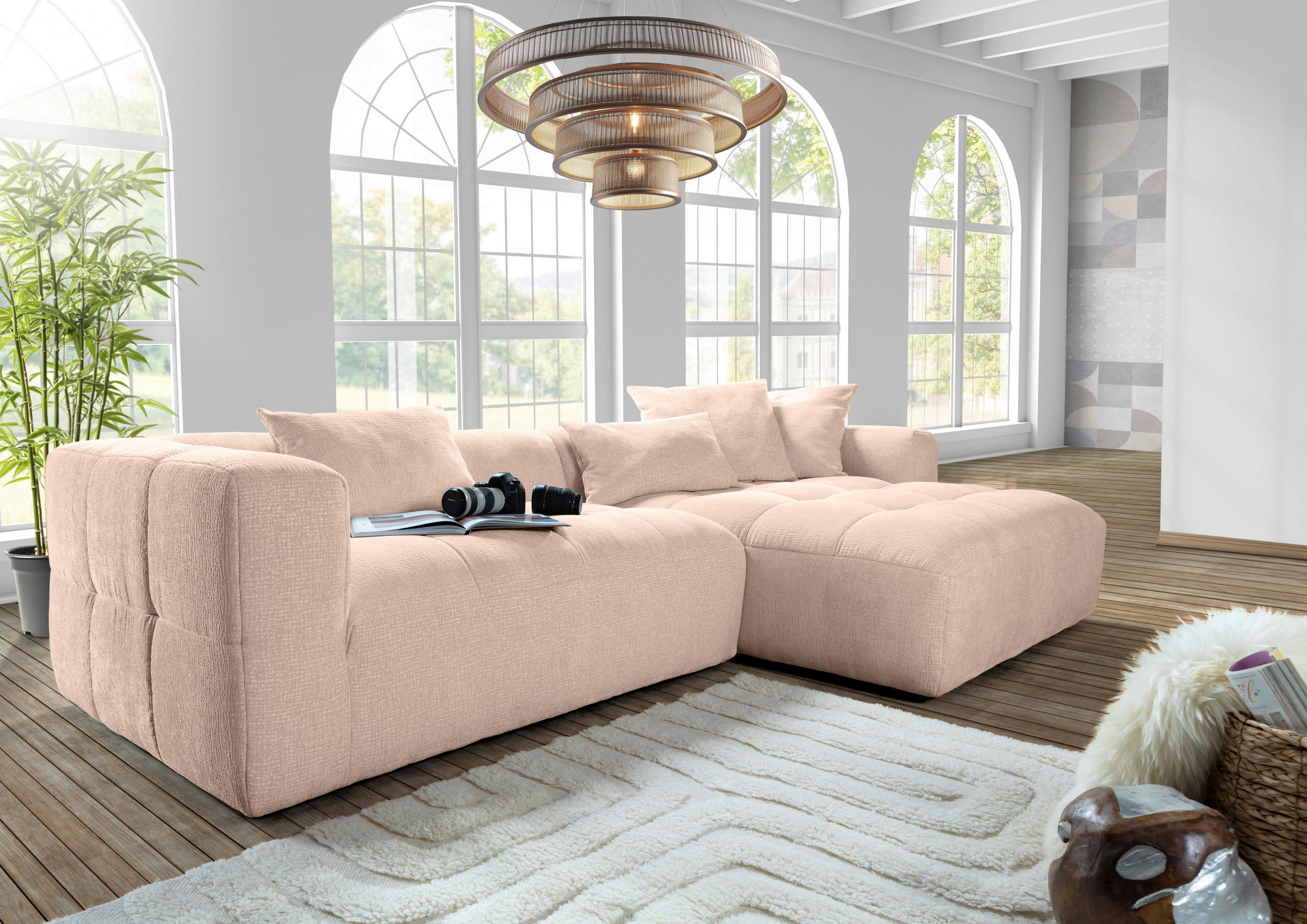 ECKSOFA in Flachgewebe Rosa  280/170 cm  - Schwarz/Rosa, KONVENTIONELL, Kunststoff/Textil (280/170cm) - Carryhome