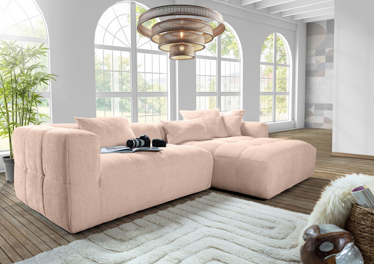 ECKSOFA in Flachgewebe Rosa  280/170 cm  - Schwarz/Rosa, KONVENTIONELL, Kunststoff/Textil (280/170cm) - Carryhome