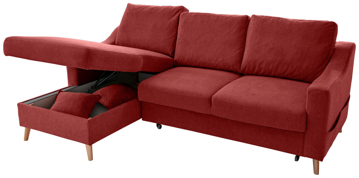 ECKSOFA Valentina Rot Chenille  - Rot/Naturfarben, MODERN, Holz/Textil (150/228cm) - Livetastic
