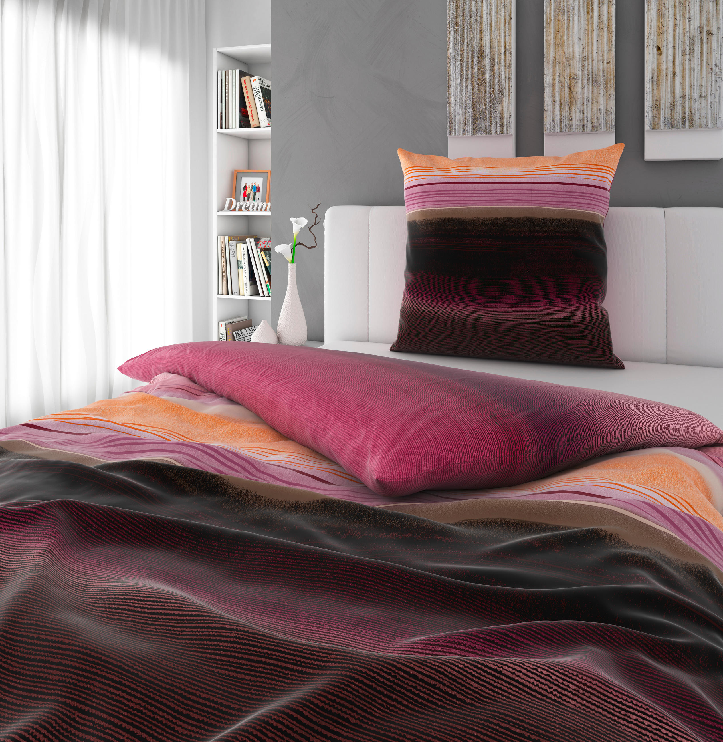 BETTWÄSCHE 155/220 cm Satin  - Rosa/Grau, Textil (155/220cm) - Bio:Vio