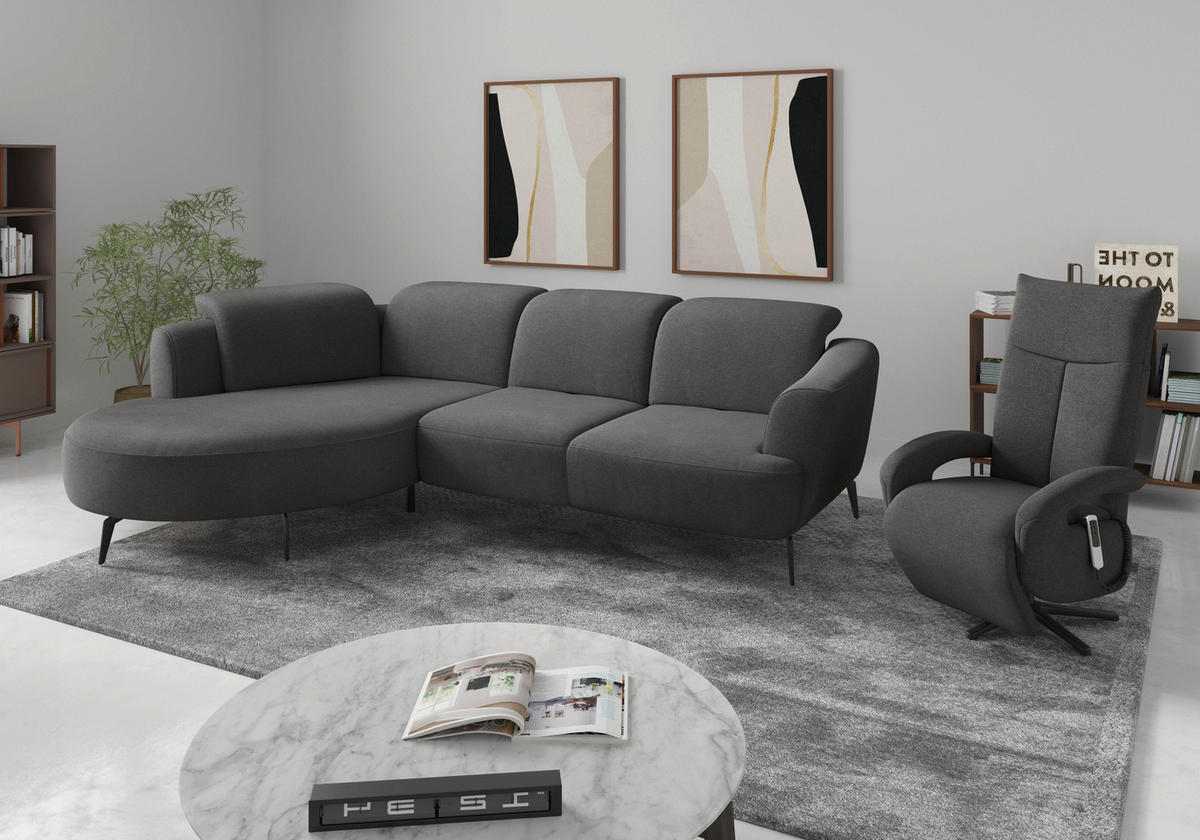 ECKSOFA in Mikrofaser Schlammfarben  - Schlammfarben/Schwarz, Konventionell, Textil/Metall (199/309cm) - Sit & More