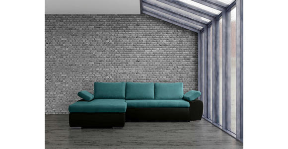 ECKSOFA in Flachgewebe Schwarz, Türkis 175/271 cm - Türkis/Schwarz, Design, Kunststoff/Textil (175/271cm) - Xora