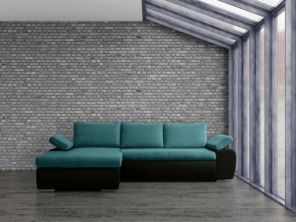 ECKSOFA in Flachgewebe Schwarz, Türkis  - Türkis/Schwarz, Design, Kunststoff/Textil (175/271cm) - MID.YOU