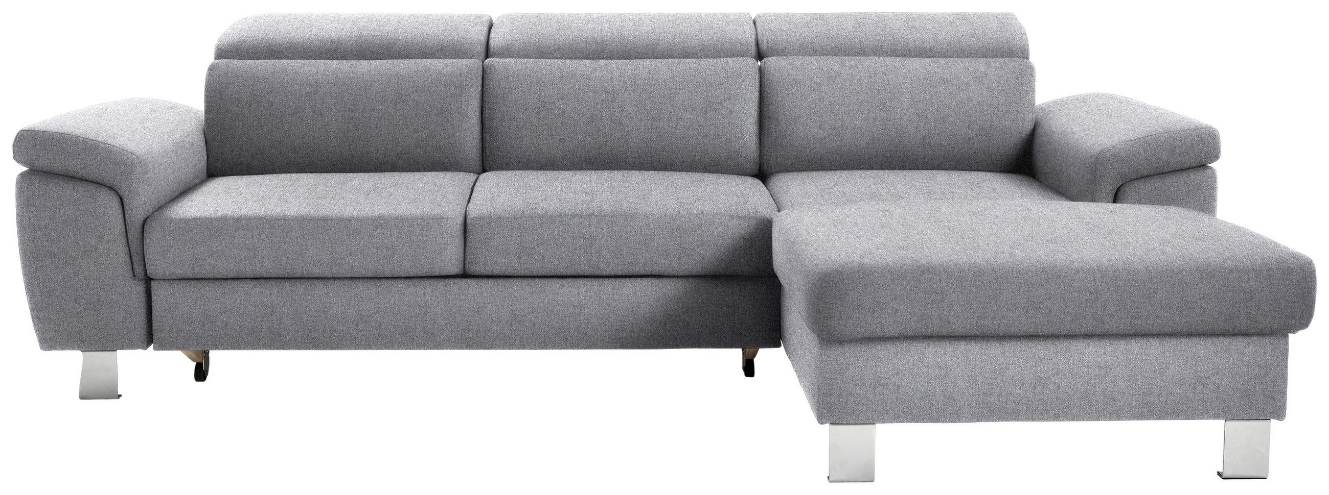 ECKSOFA inkl. Funktionen Hellgrau Webstoff  - Silberfarben/Hellgrau, Design, Textil/Metall (250/167cm) - Xora