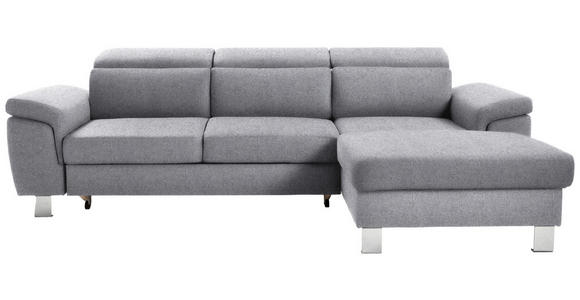 ECKSOFA inkl. Funktionen Hellgrau Webstoff  - Silberfarben/Hellgrau, Design, Textil/Metall (250/167cm) - Xora