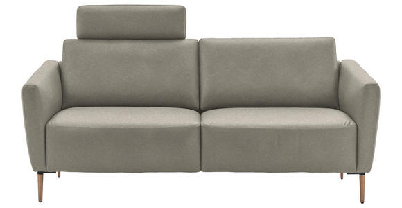 2-SITZER-SOFA  in Echtleder Hellgrau   - Eichefarben/Beige, Natur, Leder/Holz (207/86/87cm) - Valnatura