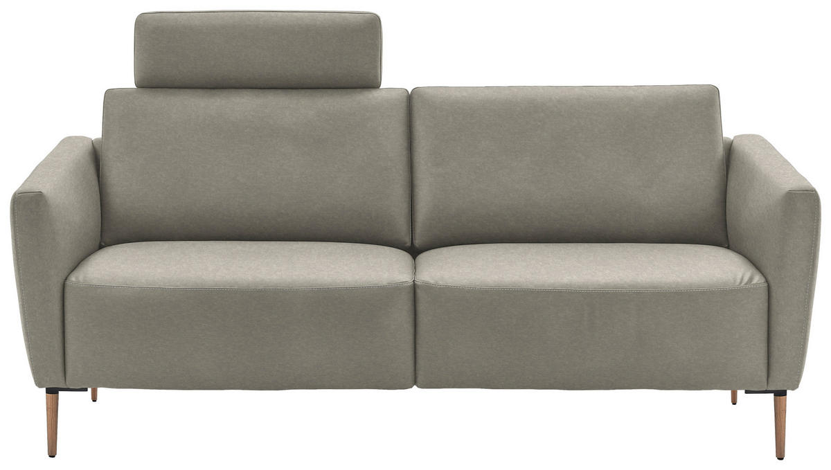 2-SITZER-SOFA  in Echtleder Hellgrau   - Eichefarben/Beige, Natur, Leder/Holz (207/86/87cm) - Valnatura