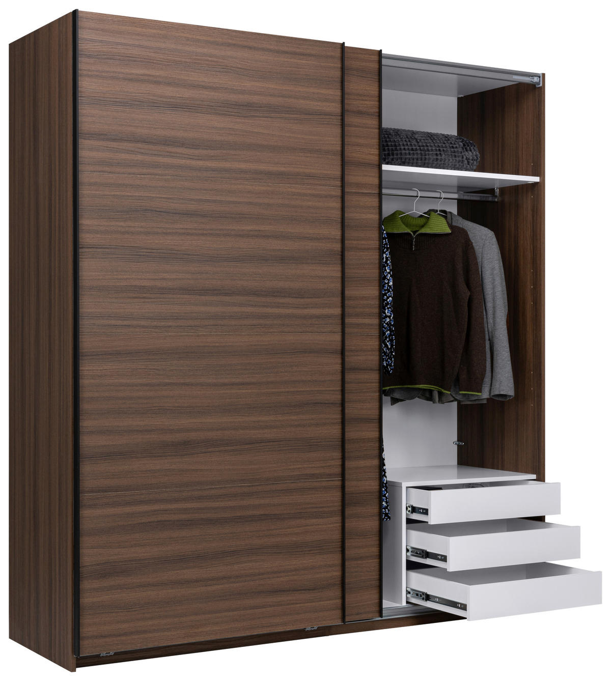 SCHIEBETÜRENSCHRANK 200/211,5/61,5 cm 2-türig Walnussfarben  - Walnussfarben/Schwarz, MODERN, Holzwerkstoff/Metall (200/211,5/61,5cm) - MID.YOU