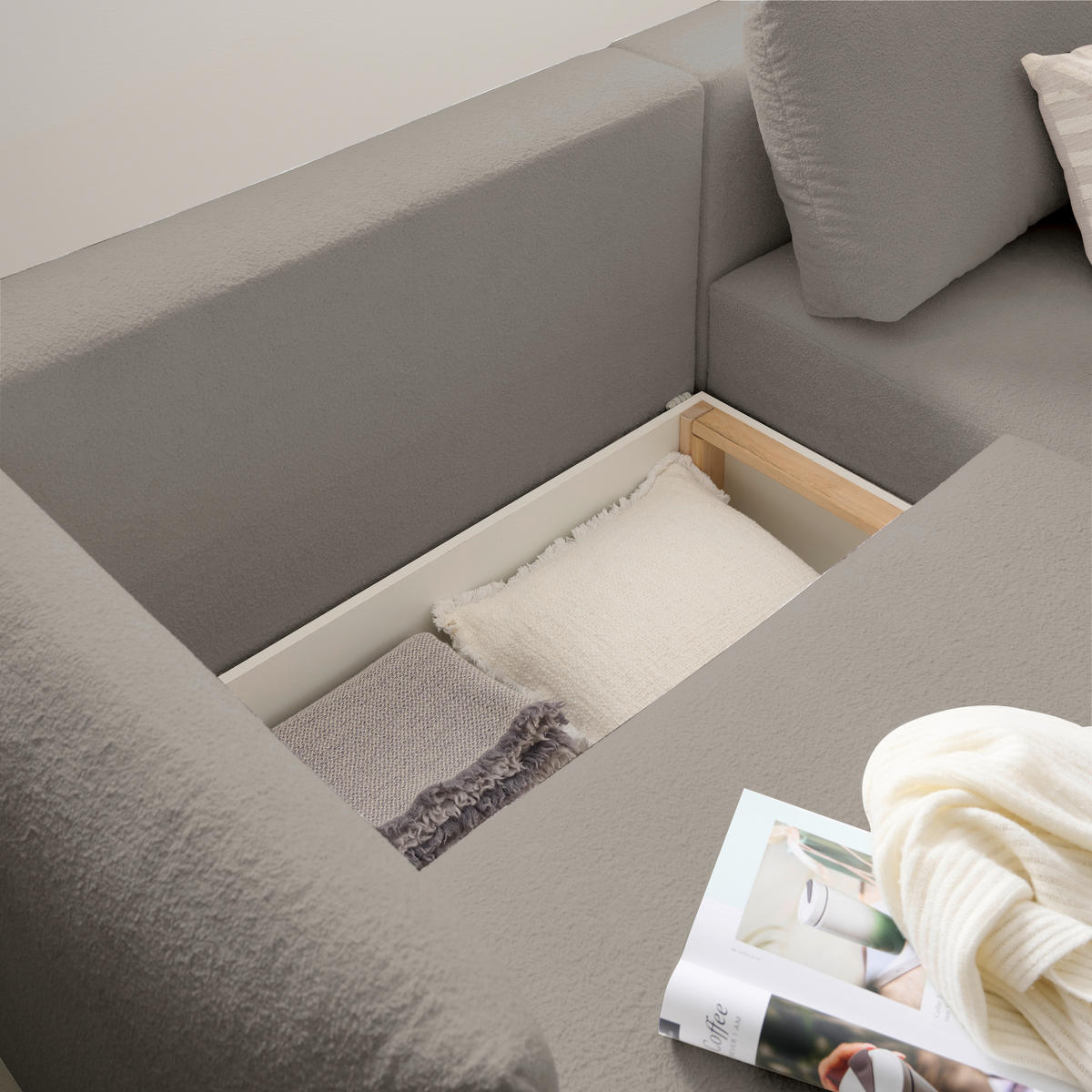 ECKSOFA Beige Jersey  - Beige/Schwarz, KONVENTIONELL, Kunststoff/Textil (238/148cm) - Carryhome