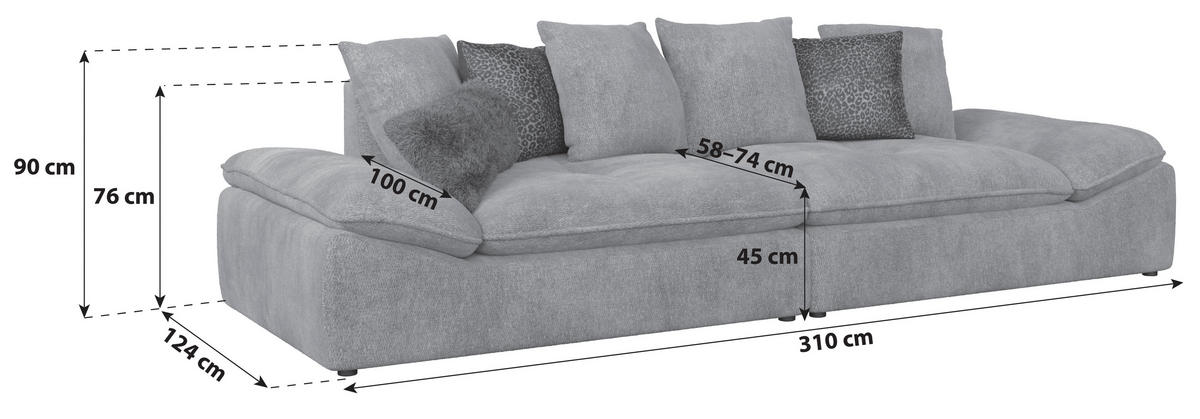 BIGSOFA Chenille Anthrazit  - Anthrazit/Schwarz, Trend, Textil (310/76-90/124cm) - MID.YOU