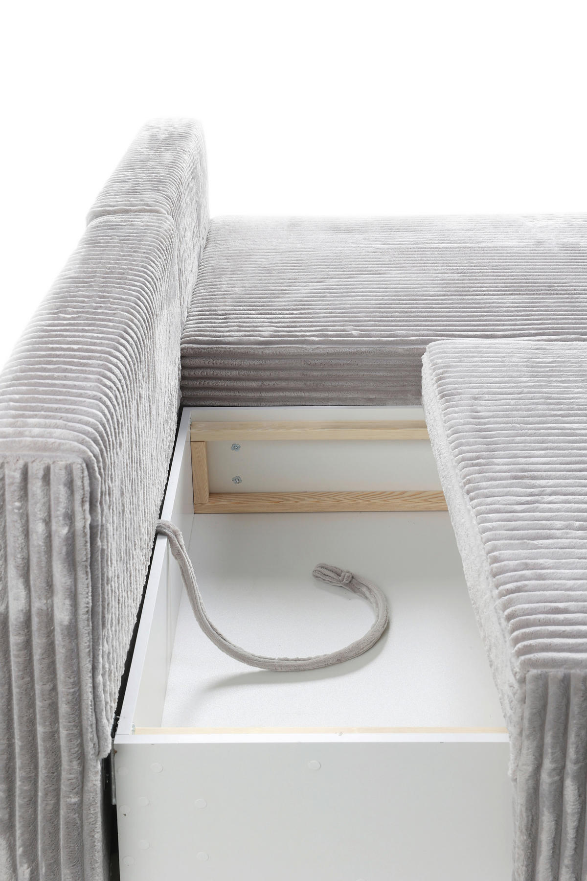 ECKSOFA in Cord Hellgrau  - Hellgrau/Schwarz, Modern, Holz/Textil (210/145cm) - MID.YOU