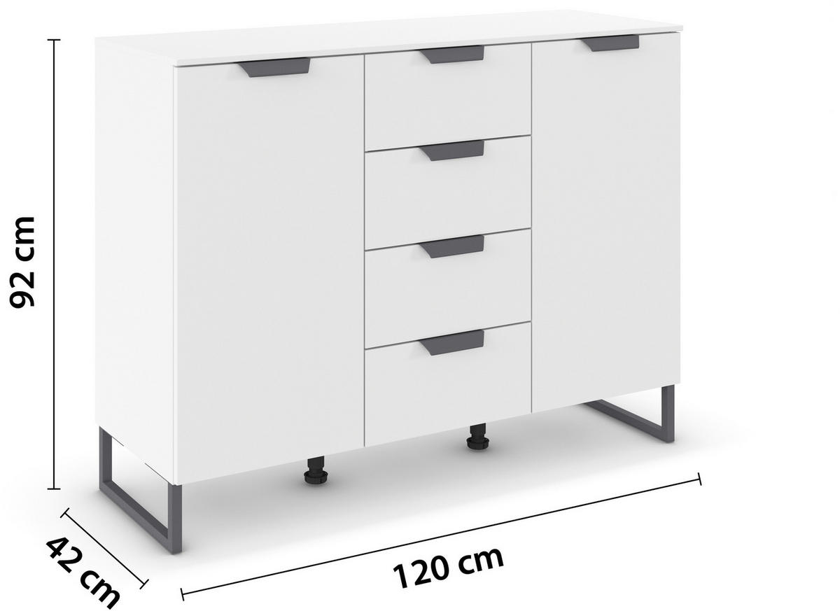 SIDEBOARD  in 120/92/42 cm  - Dunkelgrau/Weiß, Design, Holzwerkstoff/Metall (120/92/42cm) - Carryhome