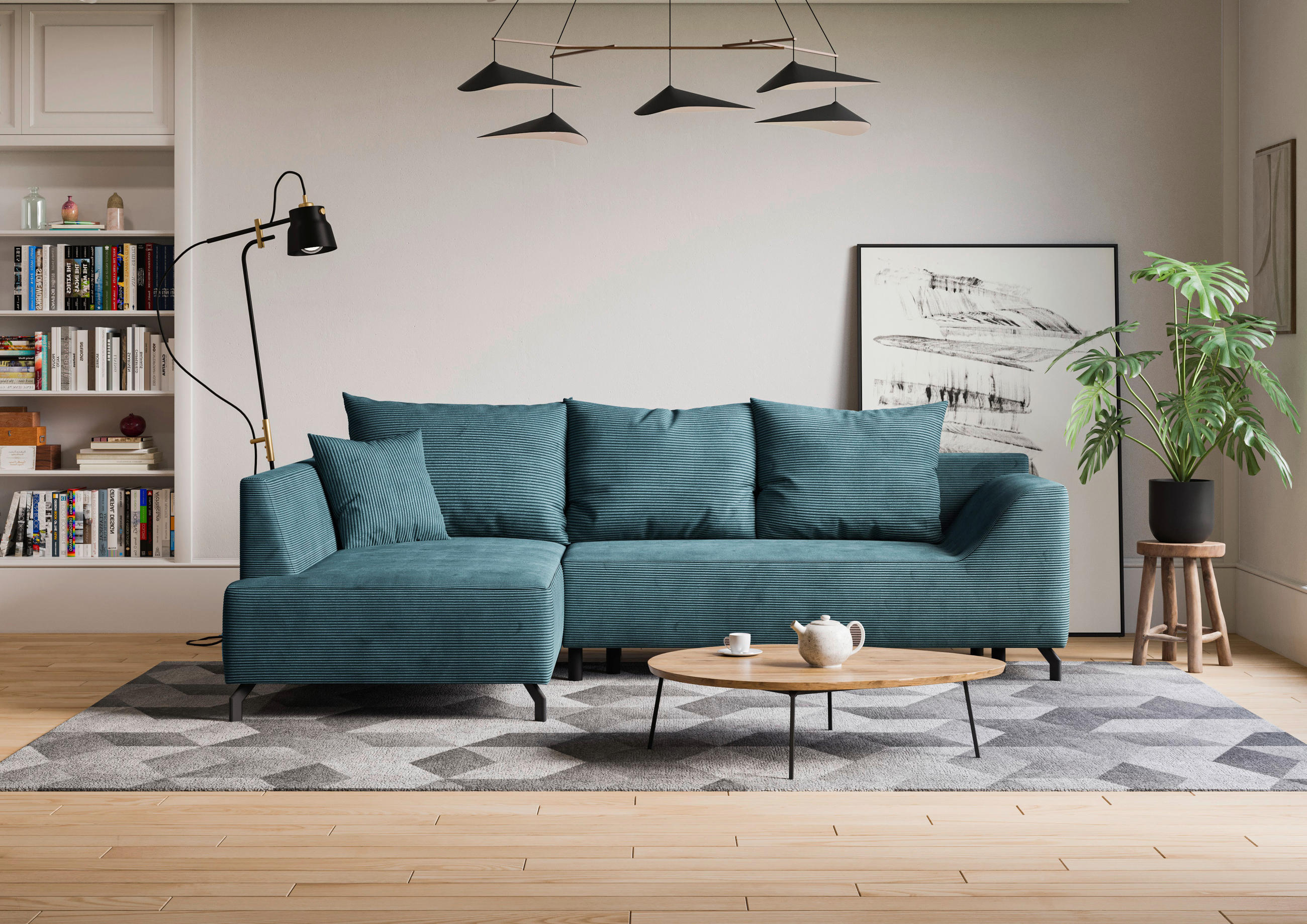 ECKSCHLAFSOFA Cord Mintgrün  - Schwarz/Mintgrün, Design, Textil/Metall (167/273cm) - MID.YOU