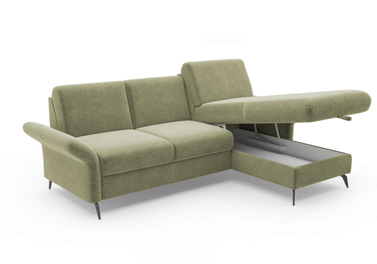 ECKSOFA ROCHELLE E Hellgrün Flachgewebe  - Schwarz/Hellgrün, KONVENTIONELL, Textil/Metall (251/164cm) - Sit & More