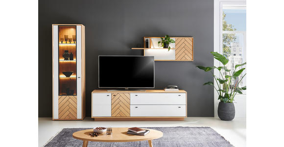 WOHNWAND  in Weiß, Eiche Bianco  297,8/206,9/51,4 cm  - Eiche Bianco/Dunkelgrau, Design, Glas/Holz (297,8/206,9/51,4cm) - Novel