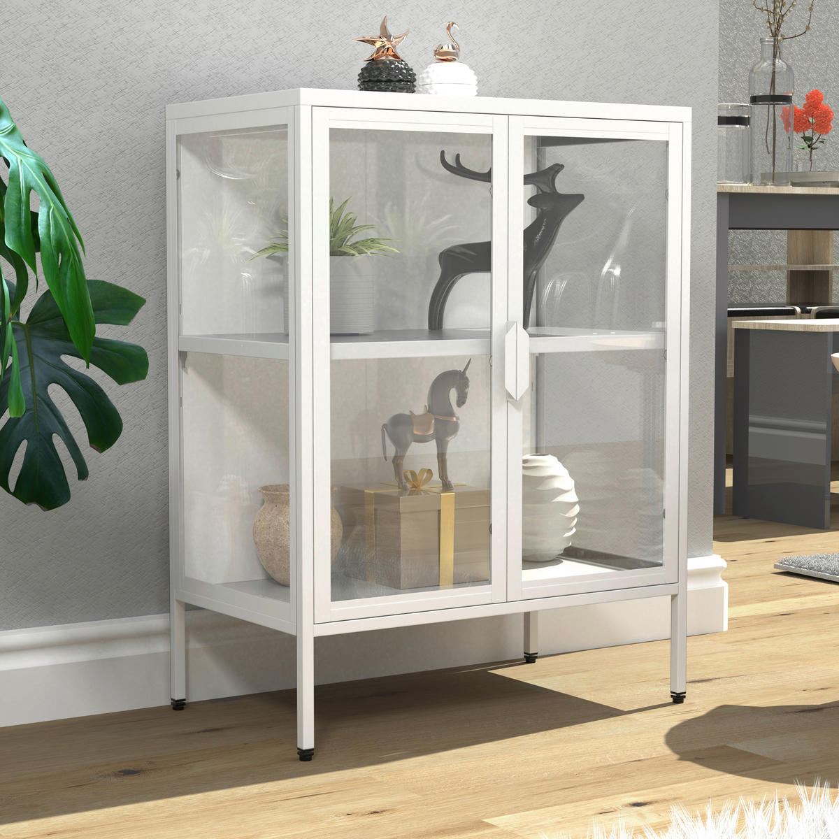 VITRINE Floka in Weiß  - Transparent/Weiß, Design, Glas/Metall (60/80/35cm) - MID.YOU