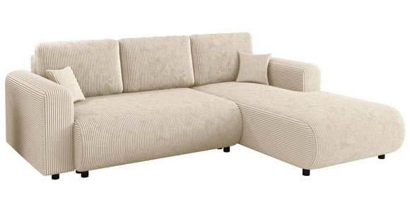 ECKSOFA inkl. Funktionen Creme Cord  - Creme/Schwarz, KONVENTIONELL, Kunststoff/Textil (260/200cm) - Xora
