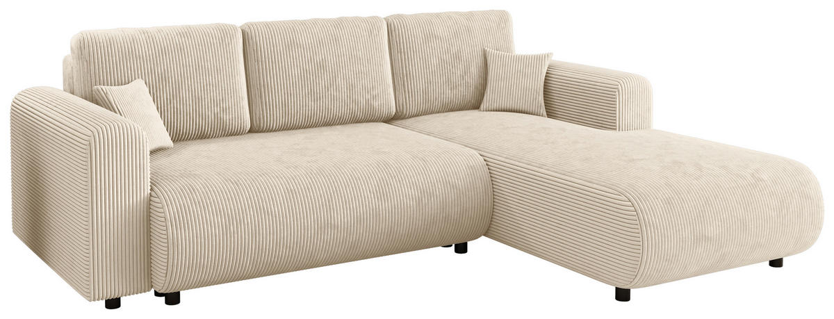 ECKSOFA inkl. Funktionen Creme Cord  - Creme/Schwarz, KONVENTIONELL, Kunststoff/Textil (260/200cm) - Xora