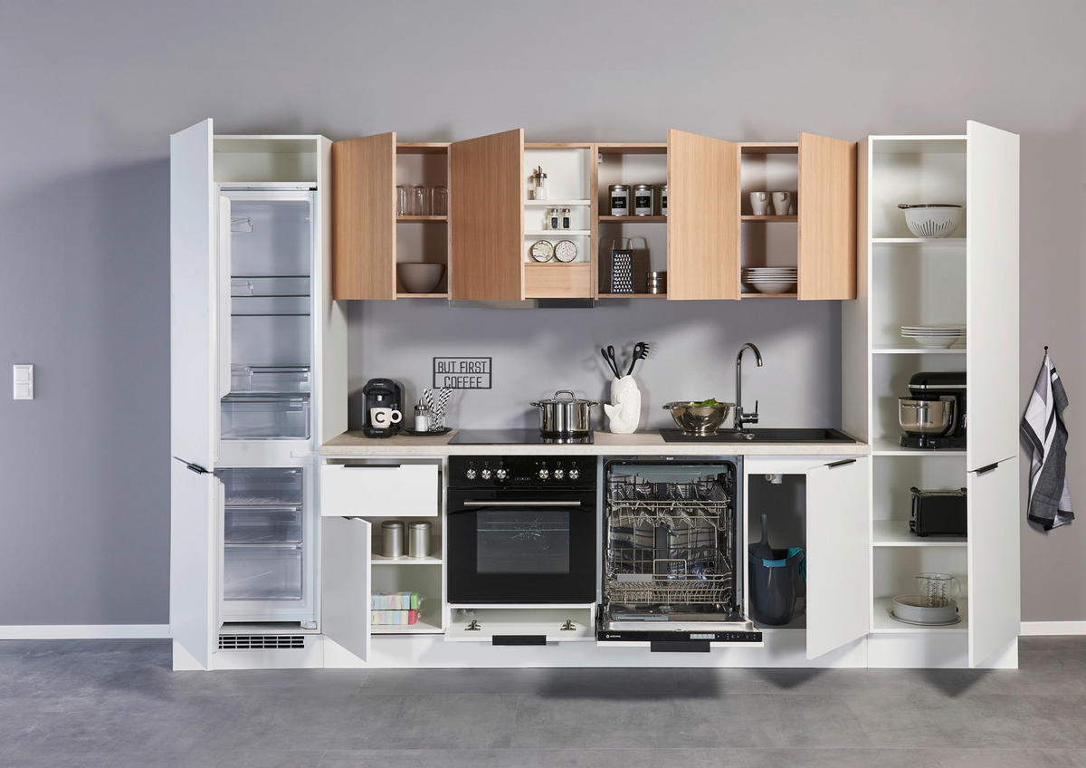 KÜCHENBLOCK 340 cm   in Weiß, Eichefarben  - Eichefarben/Beige, Design, Holzwerkstoff/Metall (340cm) - MID.YOU