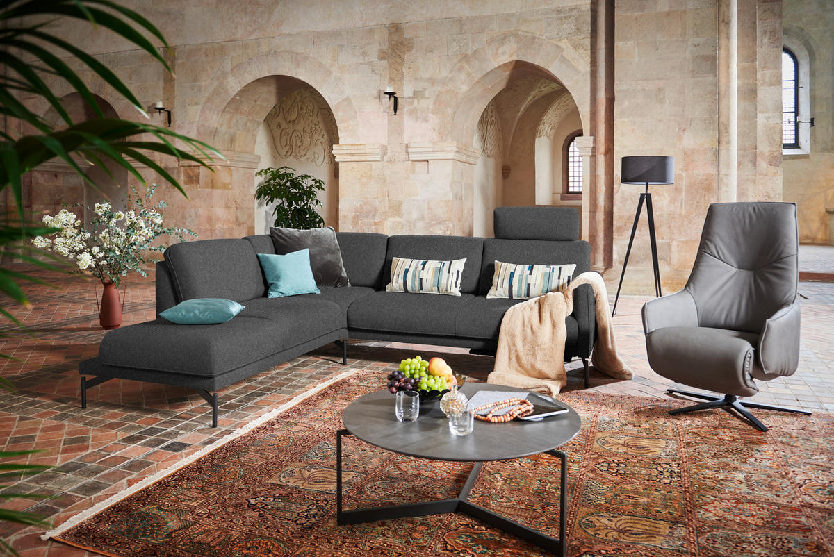 ECKSOFA in Flachgewebe Grau  - Anthrazit/Grau, Design, Textil/Metall (230/254cm) - Johann Jakob