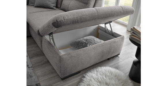ECKSOFA in Mikrovelours Hellgrau - Hellgrau/Schwarz, KONVENTIONELL, Kunststoff/Textil (265/217cm) - Carryhome