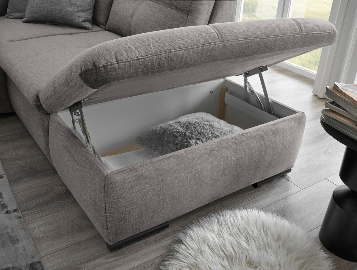 ECKSOFA in Mikrovelours Hellgrau  - Hellgrau/Schwarz, Konventionell, Kunststoff/Textil (265/217cm) - Carryhome