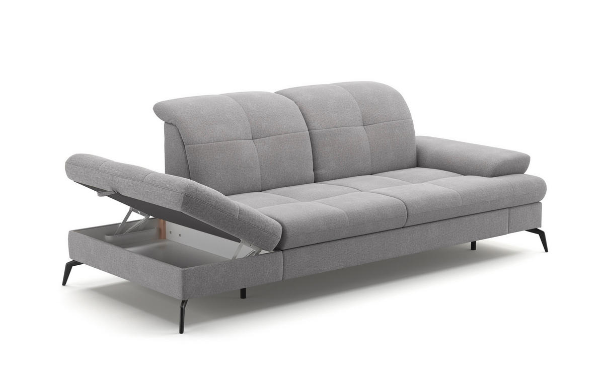 RÉCAMIERE in Flachgewebe Hellgrau  - Hellgrau/Schwarz, KONVENTIONELL, Textil/Metall (231/90/122cm) - Sit & More