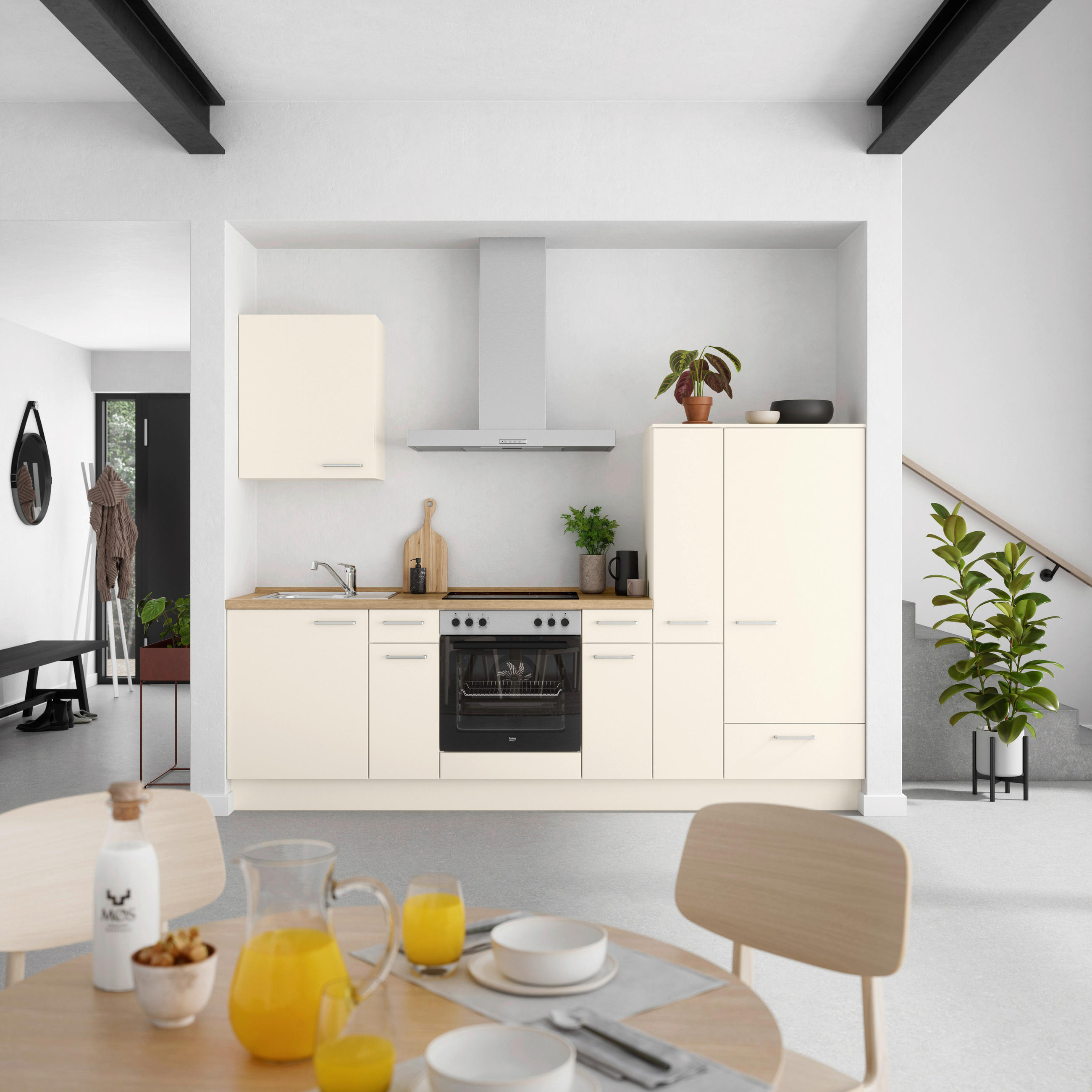 KÜCHENLEERBLOCK 270 cm   in Eichefarben, Magnolie  - Edelstahlfarben/Eichefarben, MODERN, Holzwerkstoff/Metall (270cm) - Nobilia