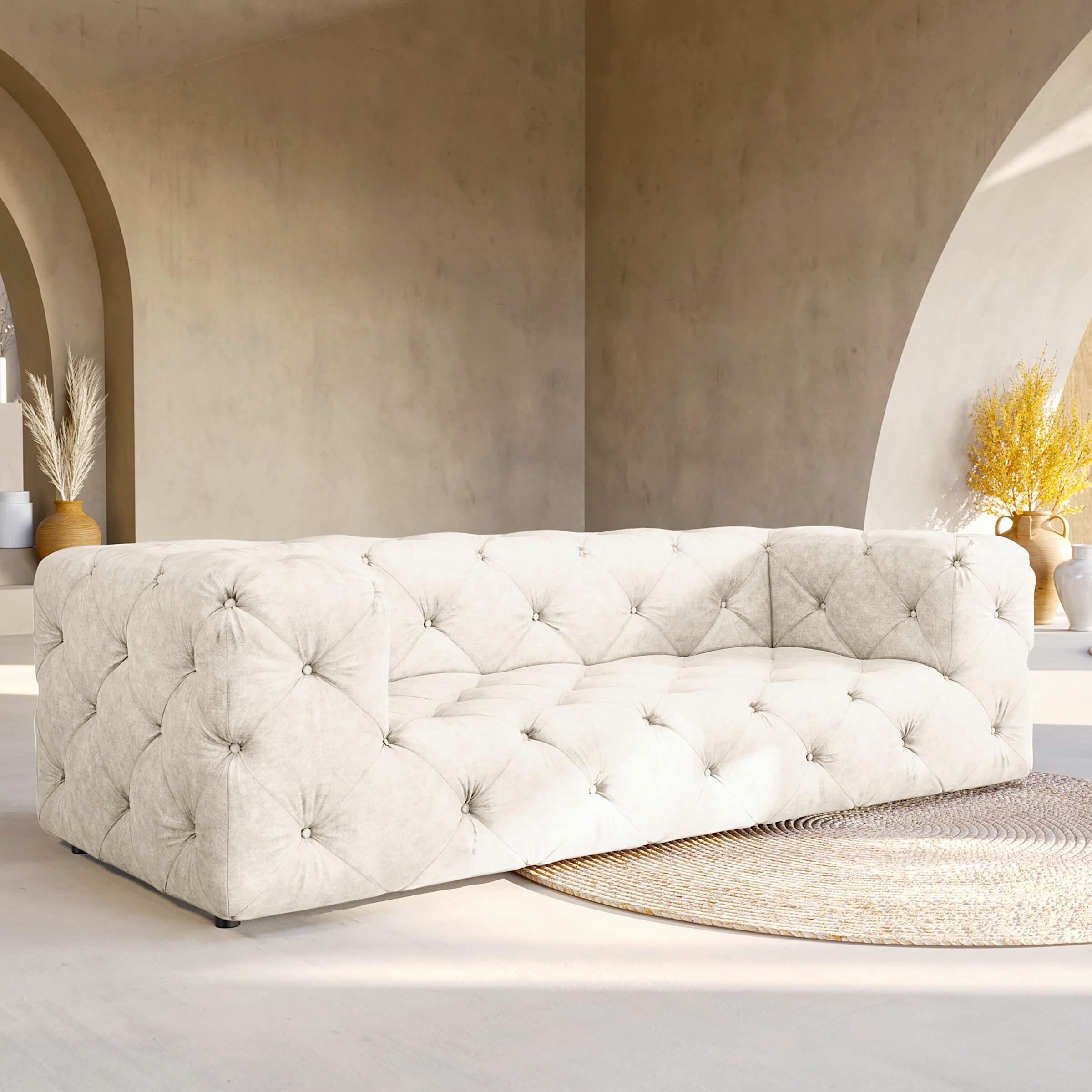 3-SITZER-SOFA Fresco Mikrofaser Creme  - Creme/Schwarz, Design, Kunststoff/Textil (230/71/100cm) - P & B