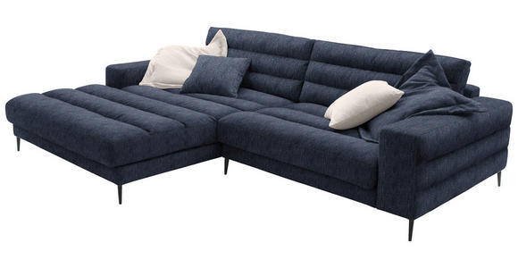ECKSOFA in Flachgewebe Dunkelblau 207/296 cm - Schwarz/Dunkelblau, Design, Textil/Metall (207/296cm) - Dieter Knoll
