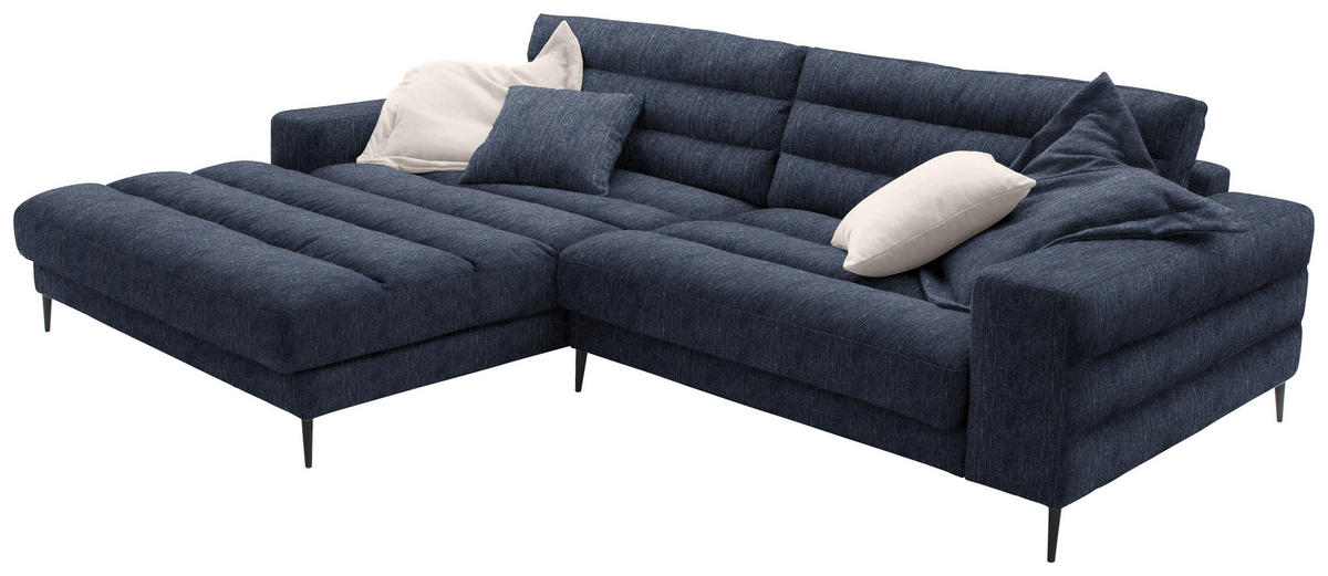 ECKSOFA in Flachgewebe Dunkelblau  - Schwarz/Dunkelblau, Design, Textil/Metall (207/296cm) - Dieter Knoll