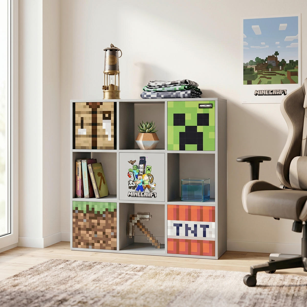 REGAL Grau, Multicolor  - Multicolor/Grau, MODERN, Holzwerkstoff (90/90/30cm) - Minecraft