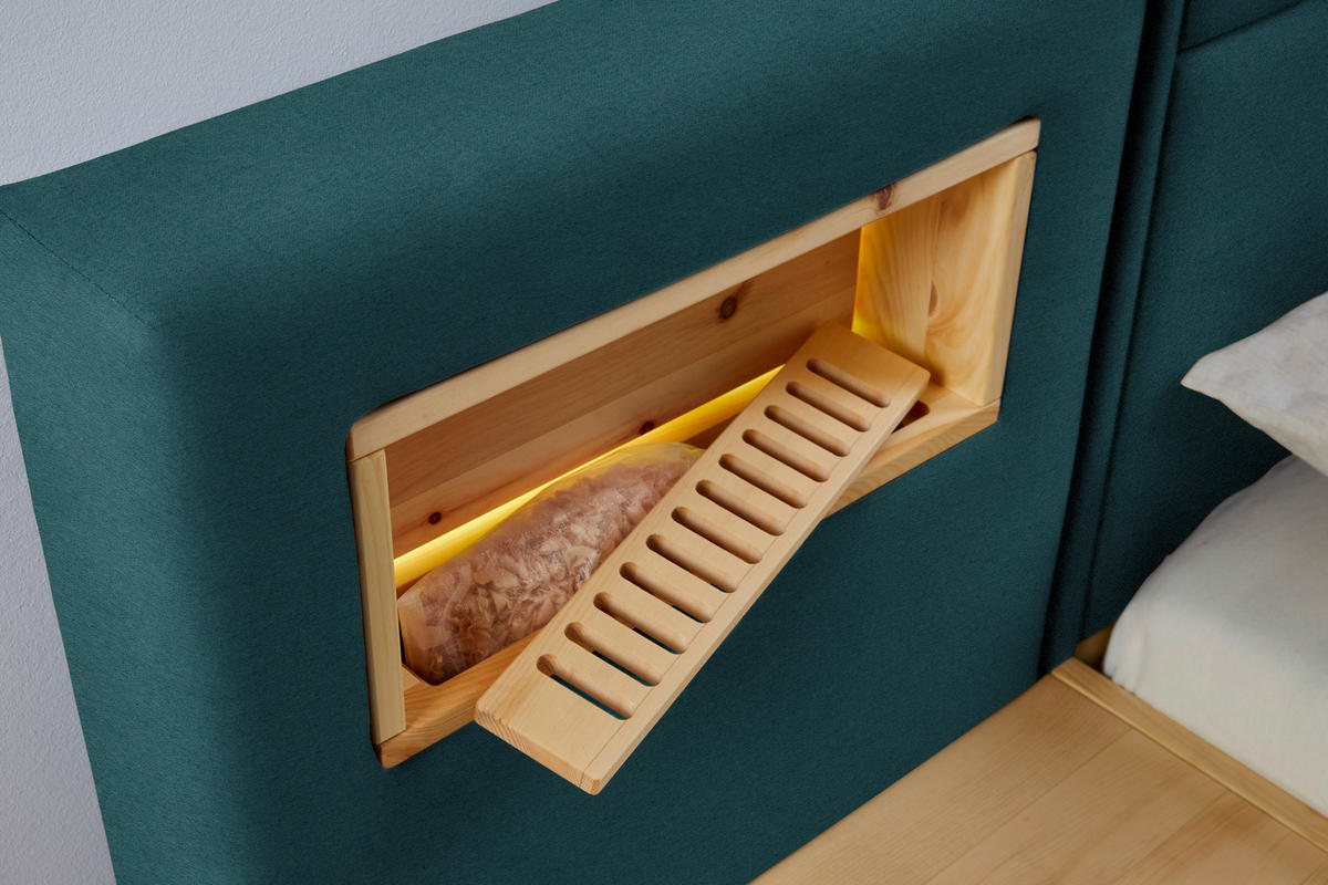 BOXSPRINGBETT 200/200 cm  in Eichefarben, Petrol  - Eichefarben/Petrol, Natur, Holz/Textil (200/200cm) - Valnatura