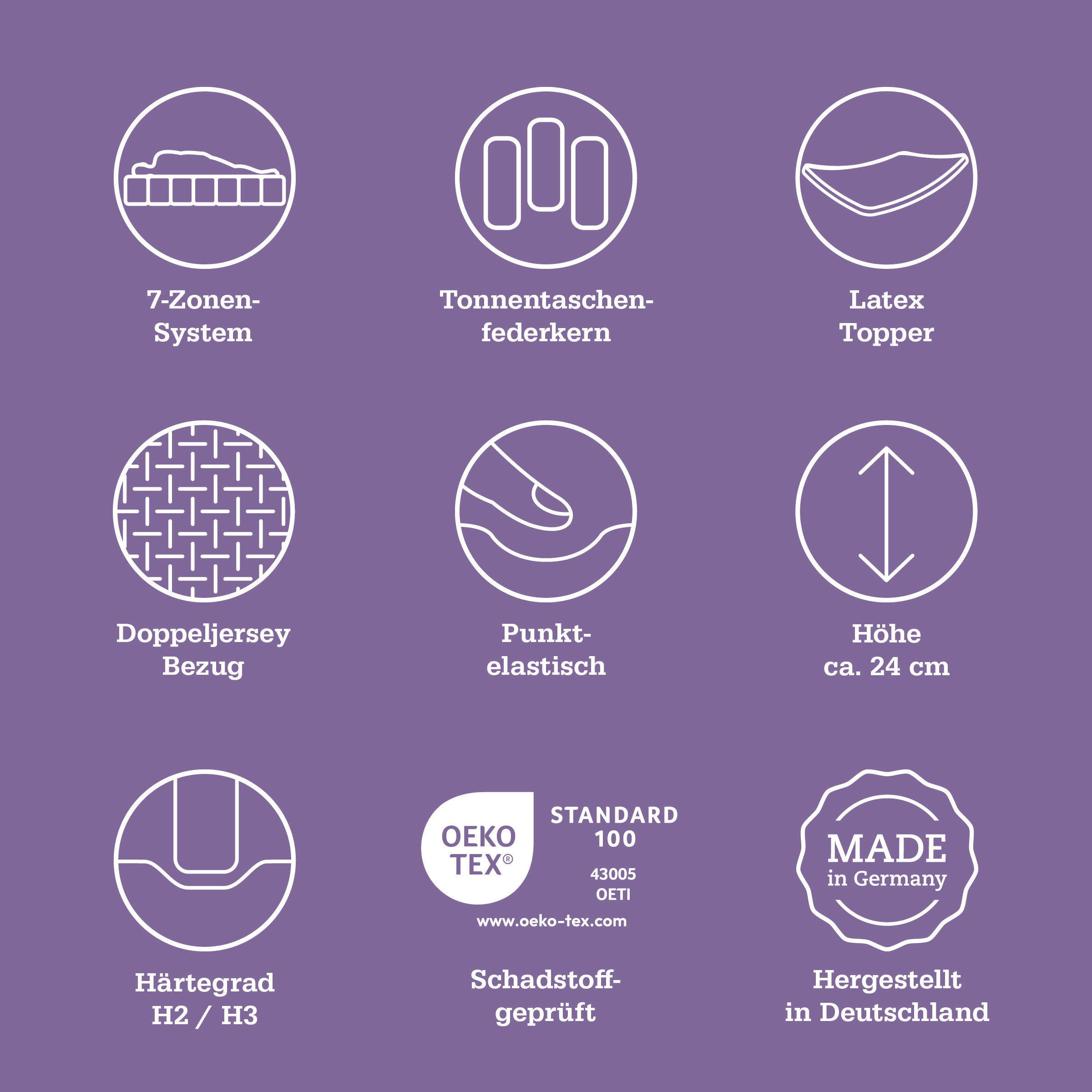 Thumbnail - Sleeptex Latexmatratze, Weiß, Textil, H2, Füllung: Polyester, 140x200 cm, Made in Germany, Oeko-Tex® Standard 100, Härte...